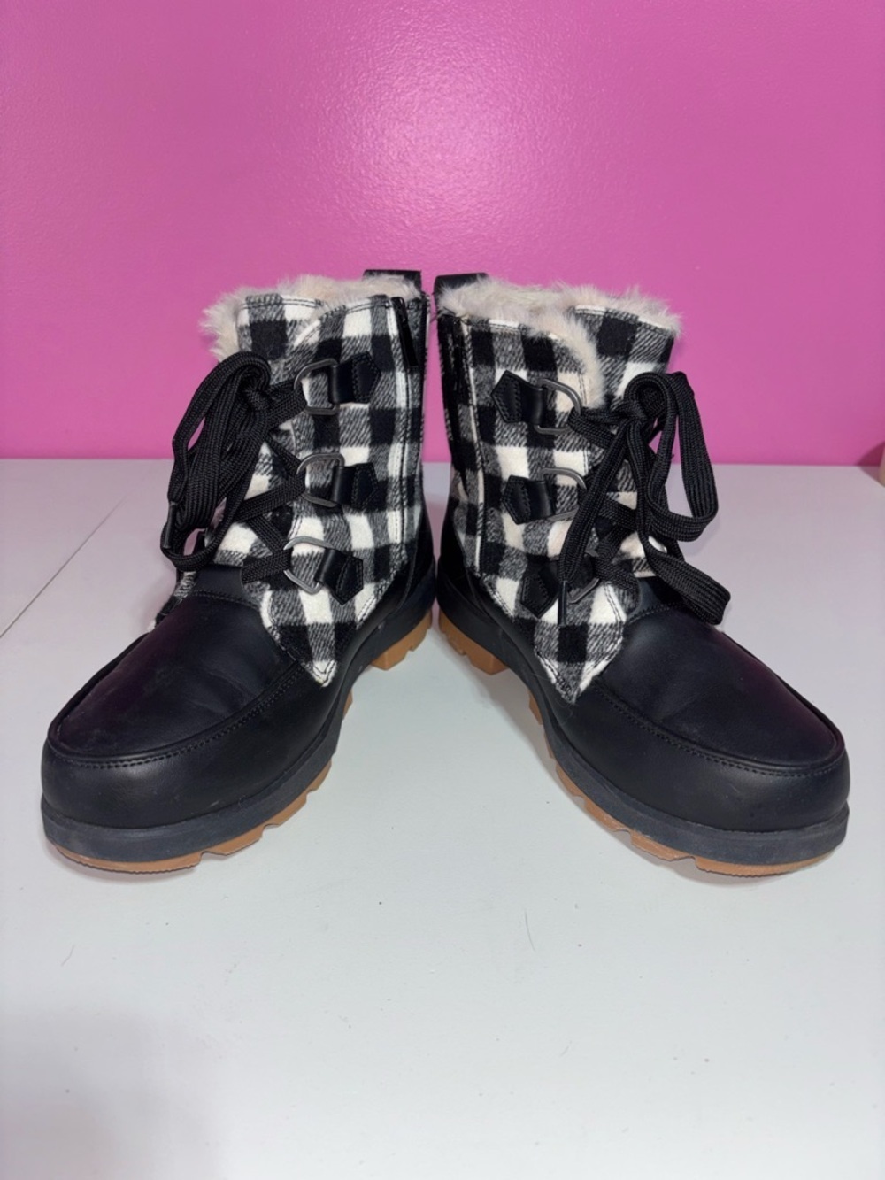 torrid Black & White Plaid Faux-Fur Lace-Up Winter Boots